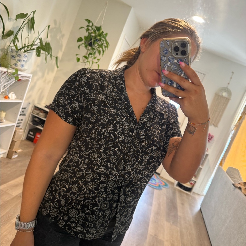Floral Black Button-Up Top